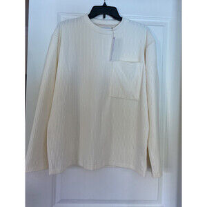 Topman Men's Boxy Corduroy Pocket Sweatshirt Relax Fit Ivory Size XS